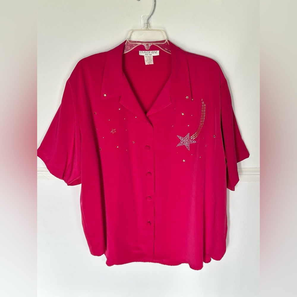 Claude Rene New York woman’s SS pink button up blouse with starry design